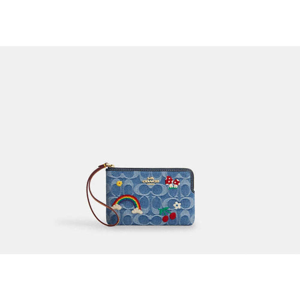Corner Zip Wristlet In Signature Denim